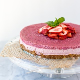 Strawberry Rhubarb Ginger Cheesecake – Vegan + Gluten-free