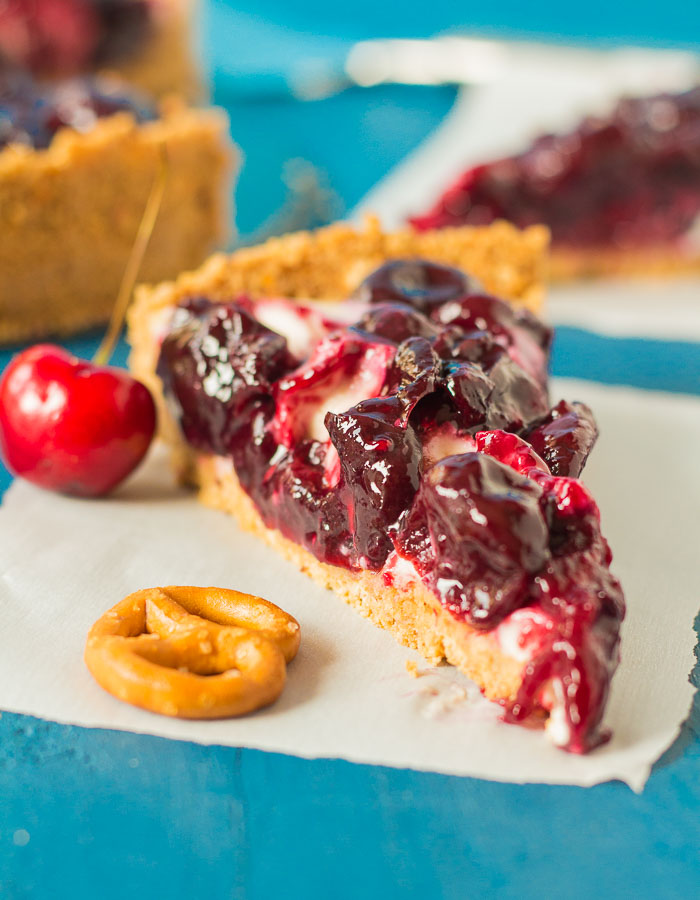 Pretzel Cherry Cheesecake - Vegan + Gluten-free | glutenfreeveganpantry.com